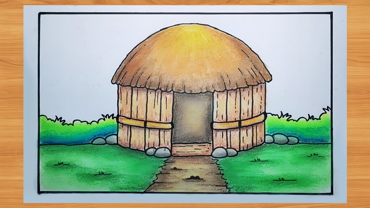 cara menggambar rumah adat papua | gambar rumah adat honai yang mudah