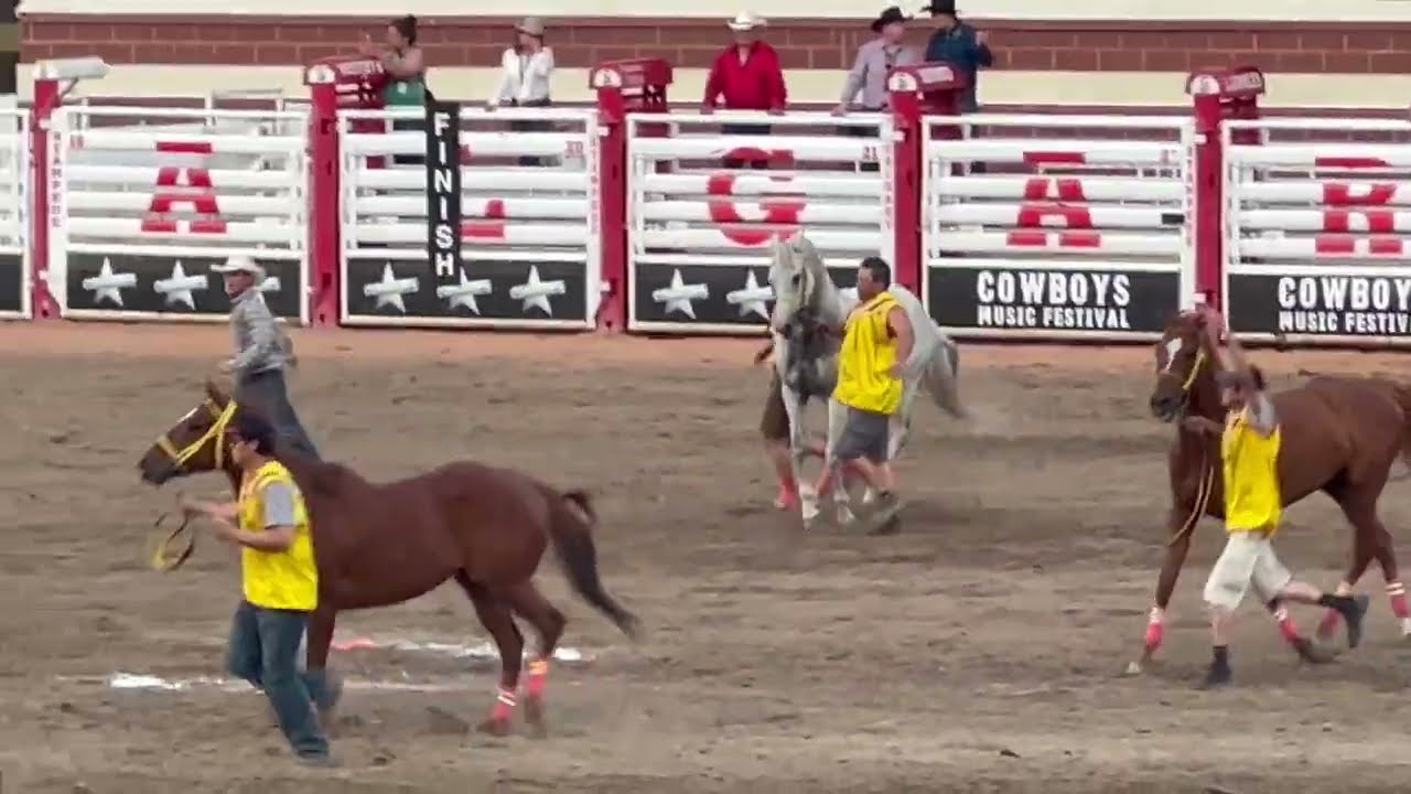Bareback Relay Horse Racing at the Calgary Stampede 2024-07-10 (Race 2)