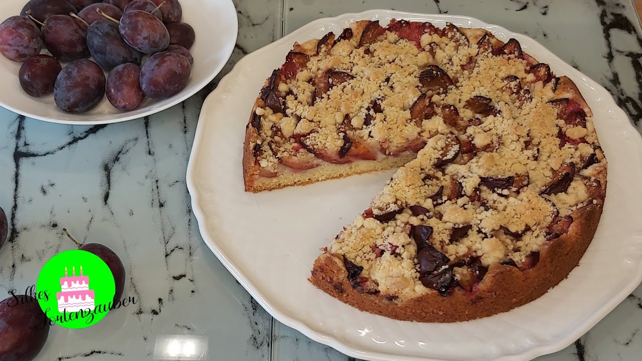 Zwetschgenkuchen Blitzkuchen mit Rührteig und Streusel