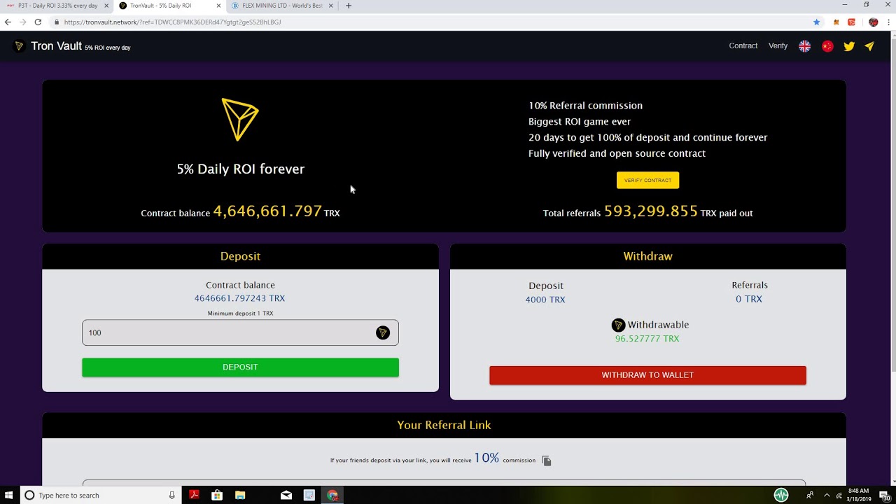 P3T and TRONVAULT pumping that 24HR PASSIVE INCOME!! FLEX MINING still paying.. PAYMENT PROOF!!