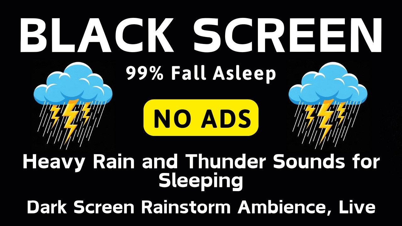 🔴 Heavy Rain and Thunder Sounds for Sleeping – Black Screen | Dark Screen Rainstorm Ambience, Live