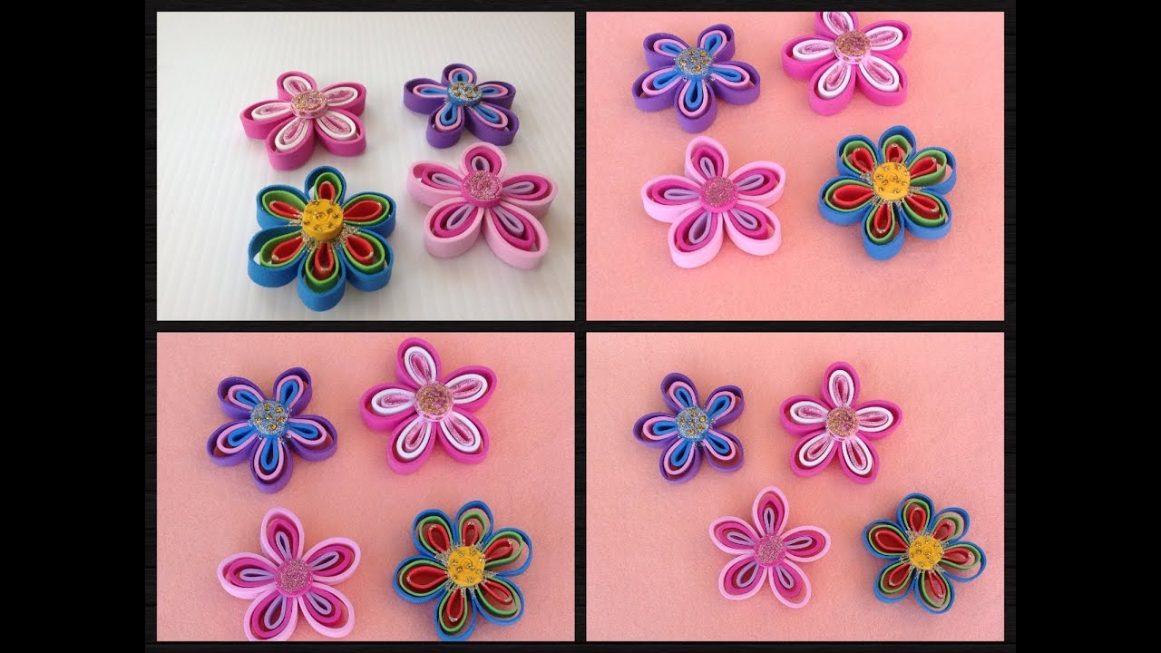 FLORES HECHAS  CON TIRAS DE FOAMY O GOMA EVA .- FOAM FLOWERS .