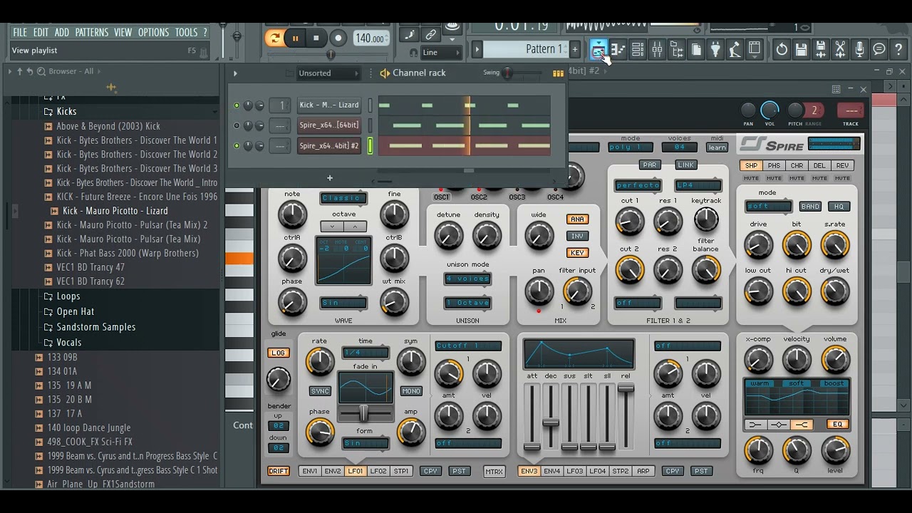 FL Studio Tutotials : Mauro Picotto - Lizard & Pulsar (Tea Mix) Bassline in Spire vst