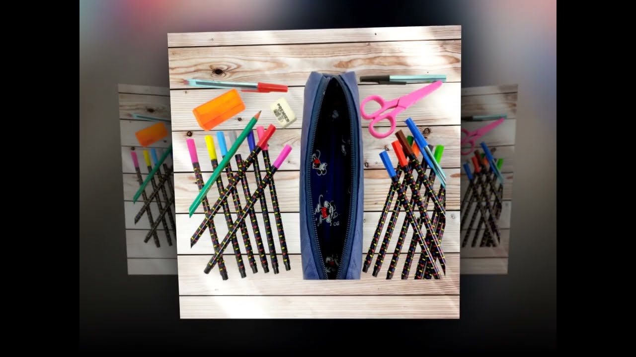 Estojo Escolar Box Liso Azul Marinho Forro em Tecido do Mickey Infantil