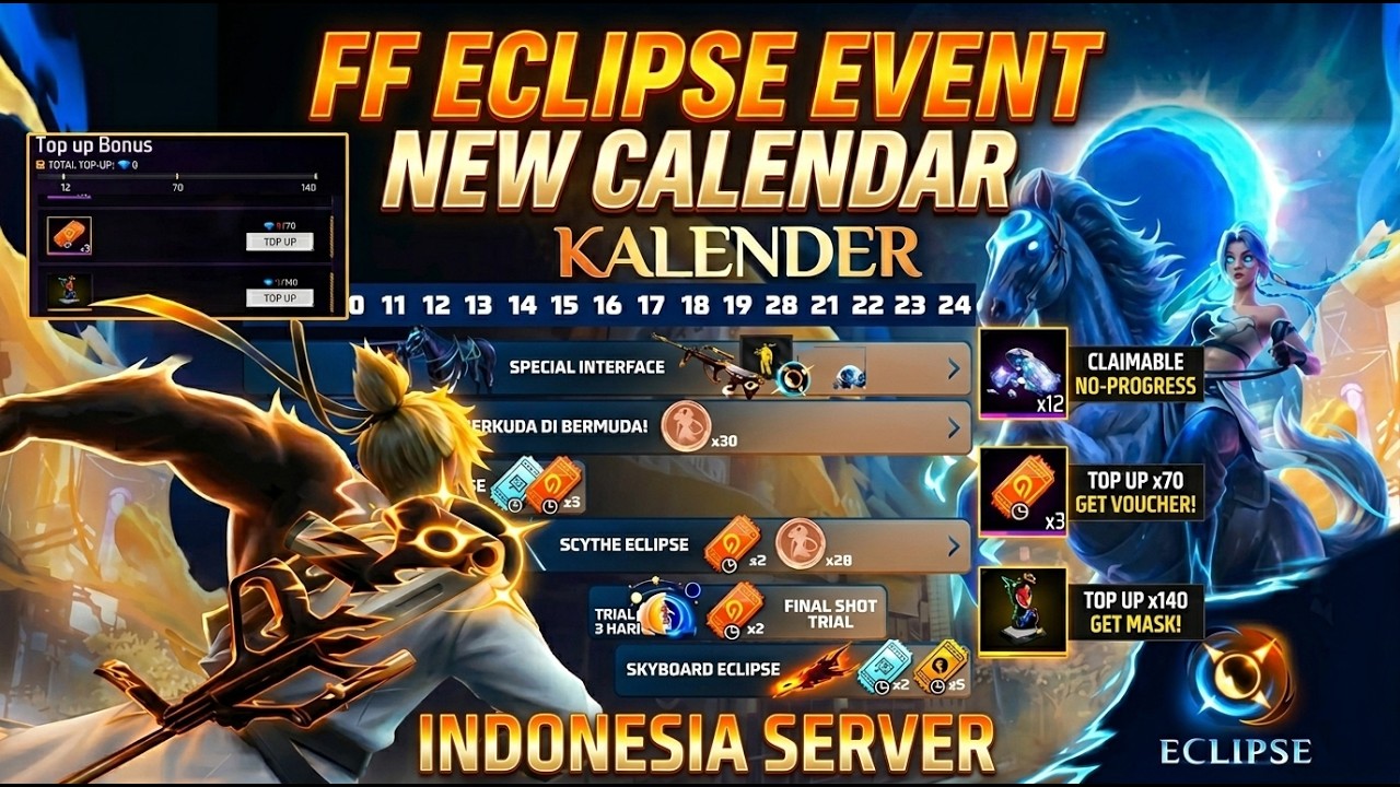 FF Indonesia Server 🔥 Eclipse Event New Calendar + Top-Up Event! | New Event Today