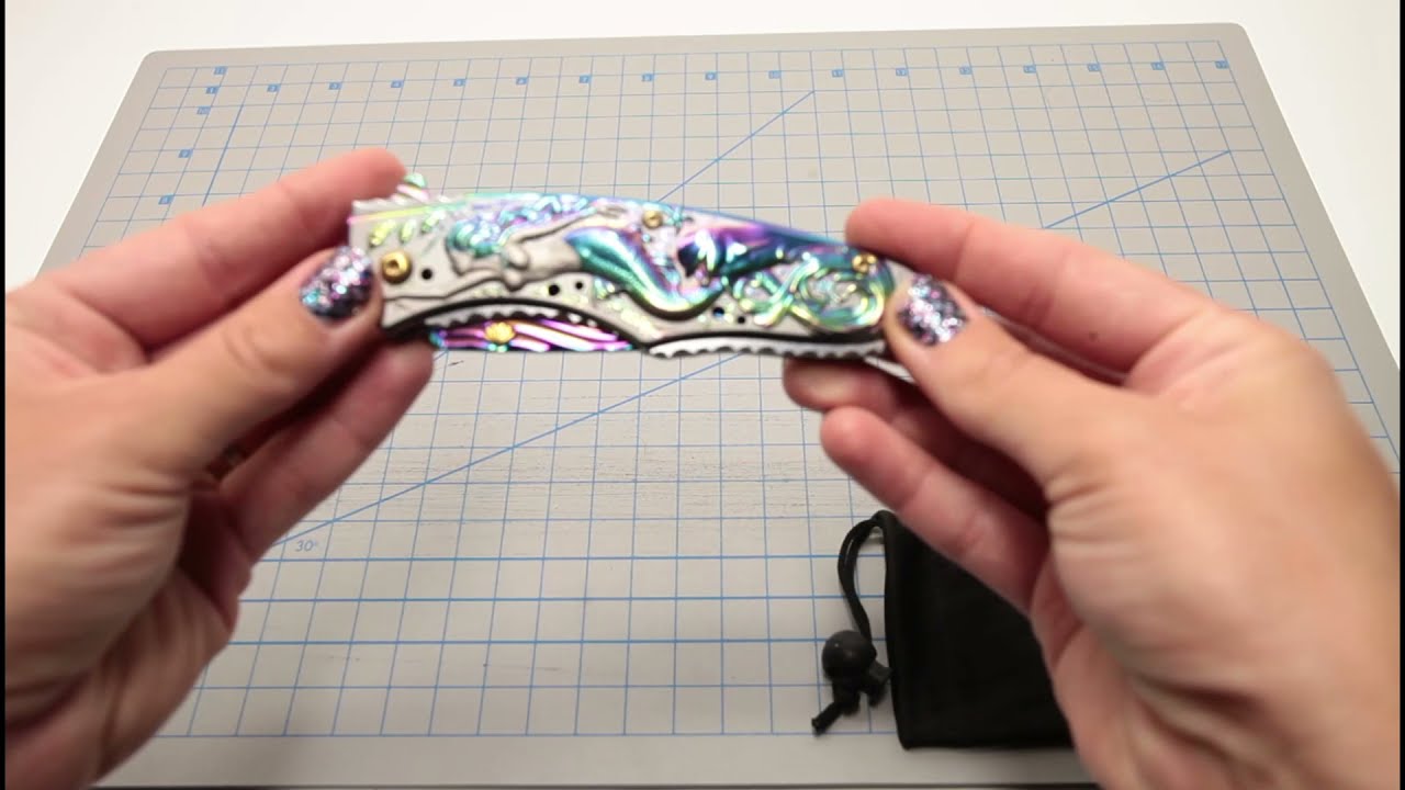 Rainbow Titanium Mermaid Dolphin  Spring Assisted Flipper Knife