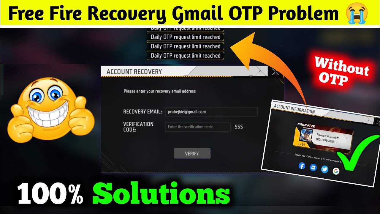 Daily OTP Request limited reached Problem free fire | Free fire Recovery Gmail OTP Problem 