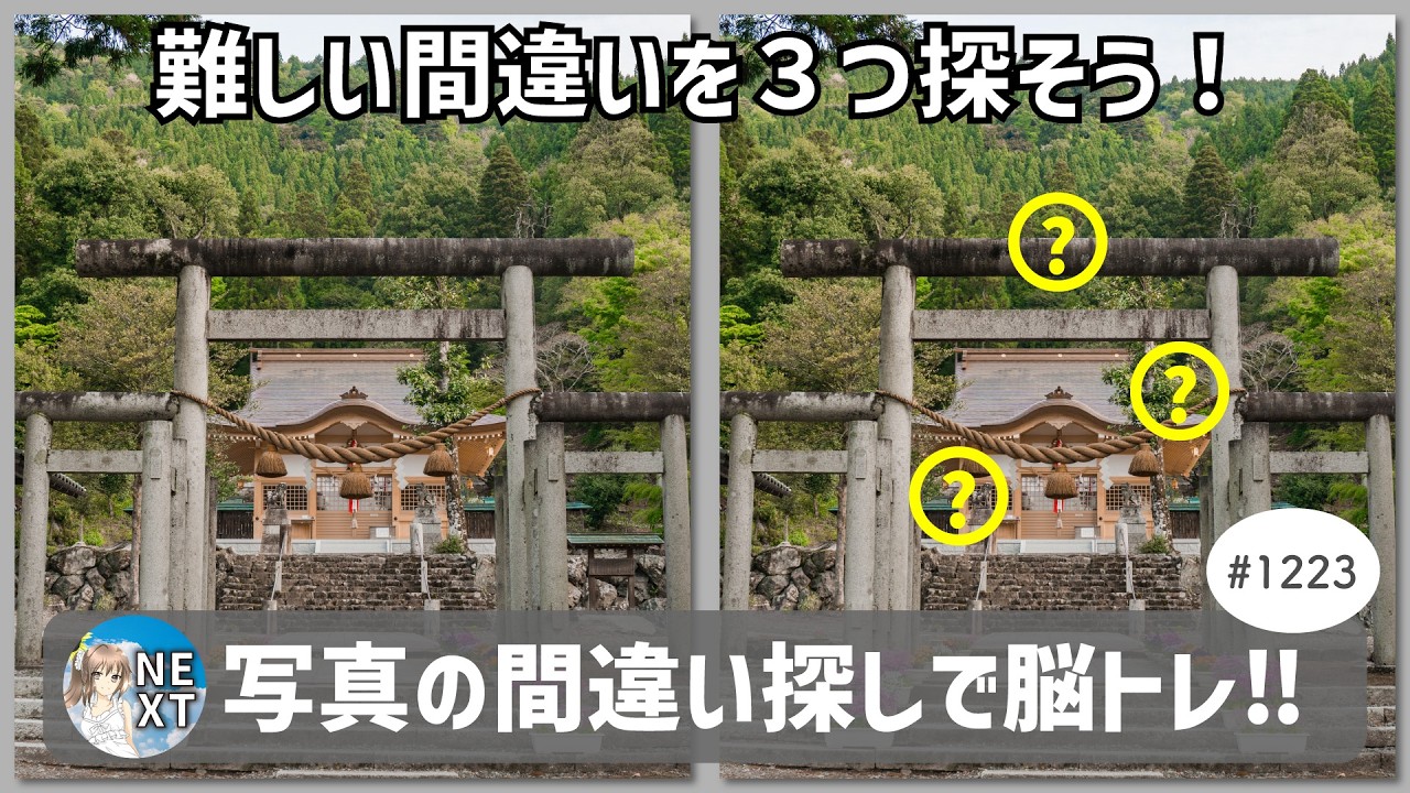 『間違い探し』写真で脳トレ！ #1223 「伊香具神社本殿」「登山道の倒木」「小さなツリー」【高難易度】｜Find the difference game in photos