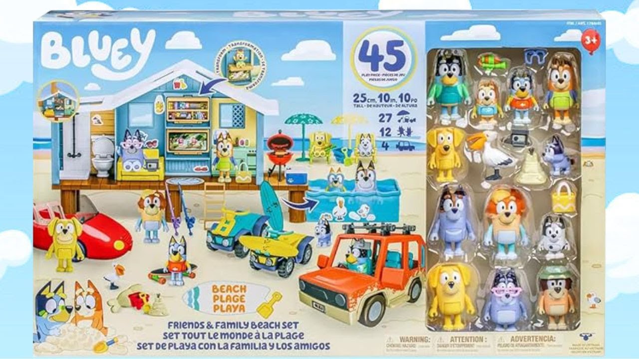 Bluey Friends & Family Beach Mega Set Home & Cars Unboxing | BLUEY TOYS | Toy Showcasing ASMR