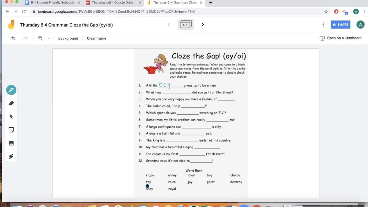 Thursday June 4th Grammar  Cloze the Gap!
