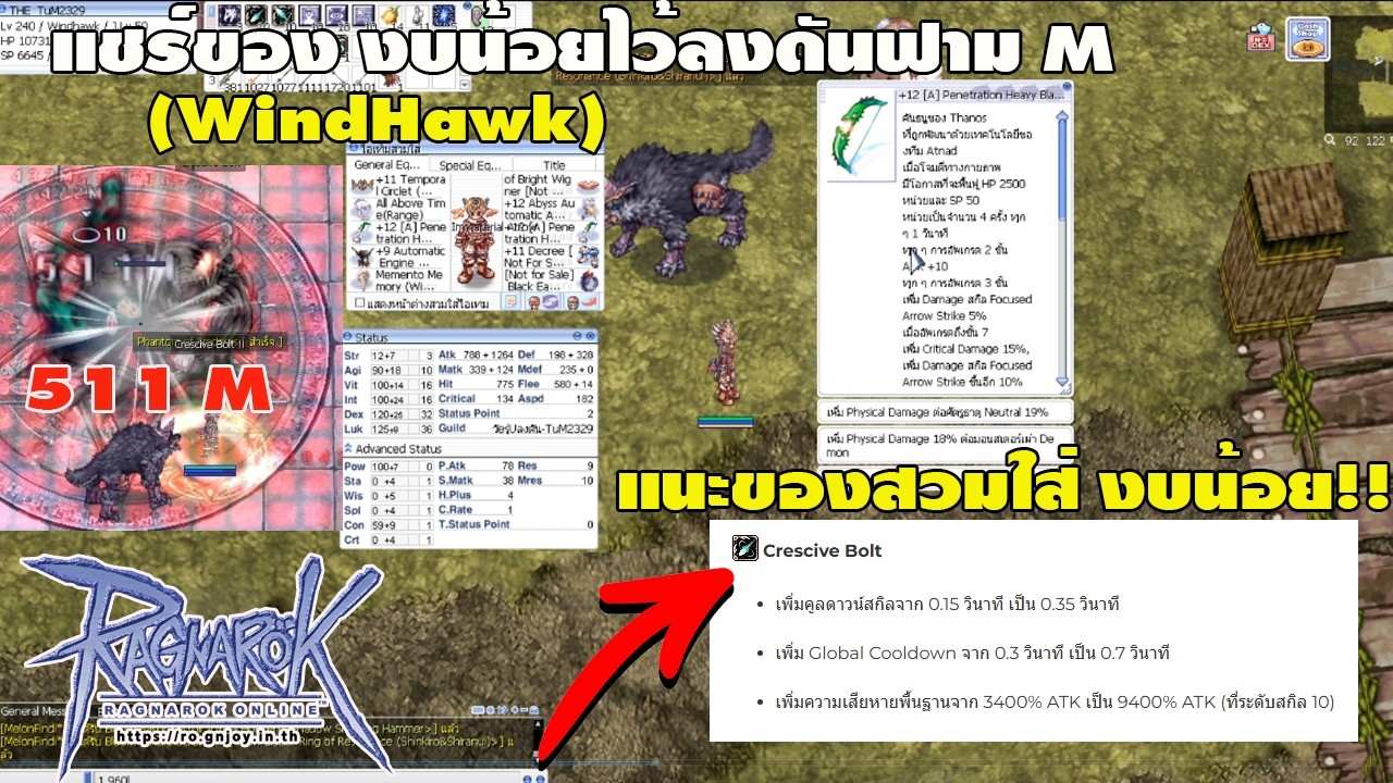 WindHawk แนะนำของสวมใส่งบน้อย ไว้ลงดันฟามขยะหาเงิน M และเล่นได้ยาว l Ragnarok Online