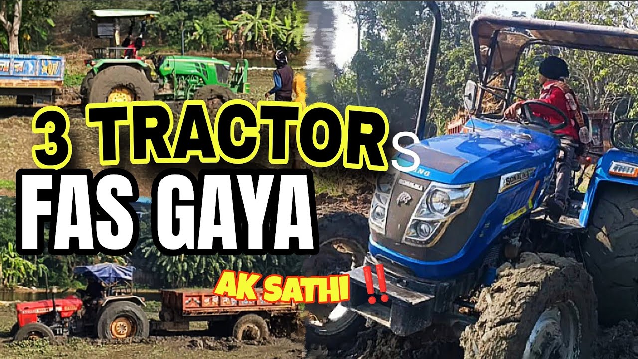 3 Tractors ⚜️Fas Gaya Ak Shat Hi‼️ Jhon deer 5310💥 Swraj 855 🛡️ Sonalikga Tiger 🐯 #tractor 