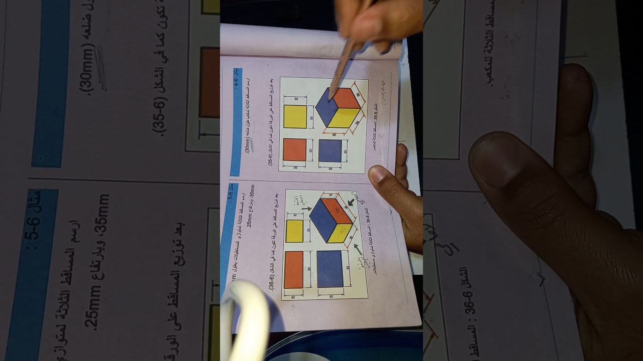 رسم المساقط الثلاث للمكعب