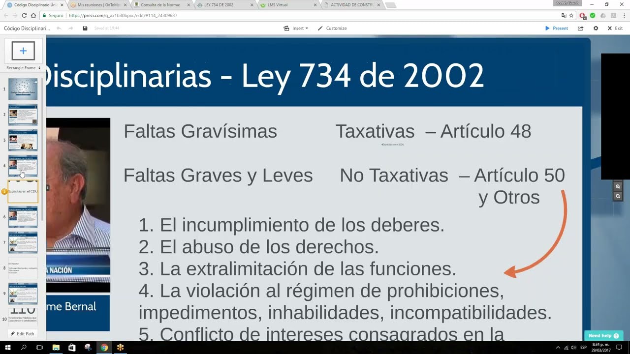 LEY 734 DE 2002 - ANTIGUO CÓDIGO DISCIPLINARIO ÚNICO - PARTE 1: FALTAS DISCIPLINARIAS Y SANCIONES