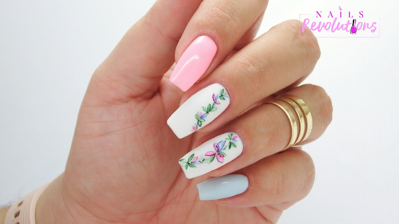 Little water colours flowers nails art tutorial / Elisium