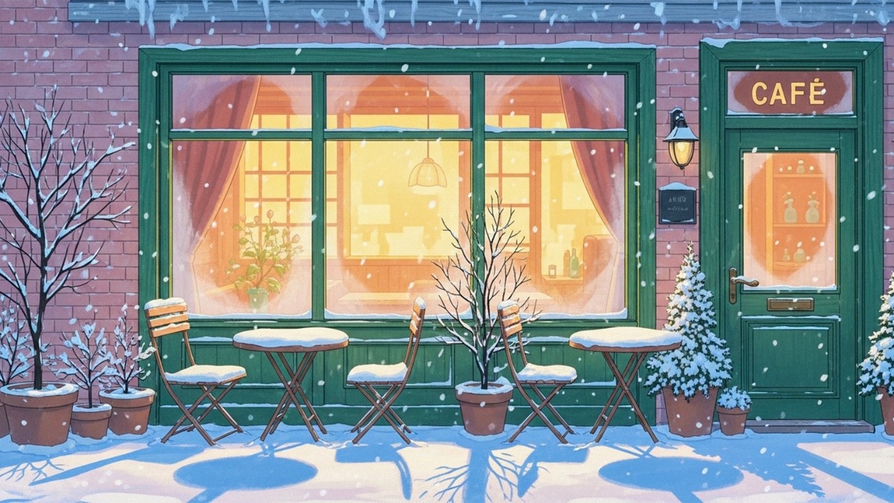 Winter Lofi Coffee Shop ❄️ Cozy Snowfall Beats for Study, Work & Relax | Warm Café Ambience