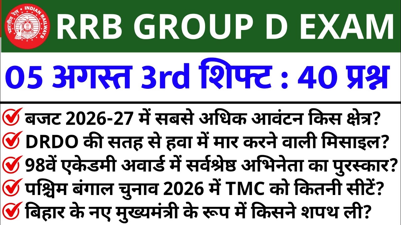 RRB GROUP D Aug 05 3rd Shift Analysis 2026 | RRB GROUP D Analysis 2026 | RRB GROUP D TODAY ANALYSIS