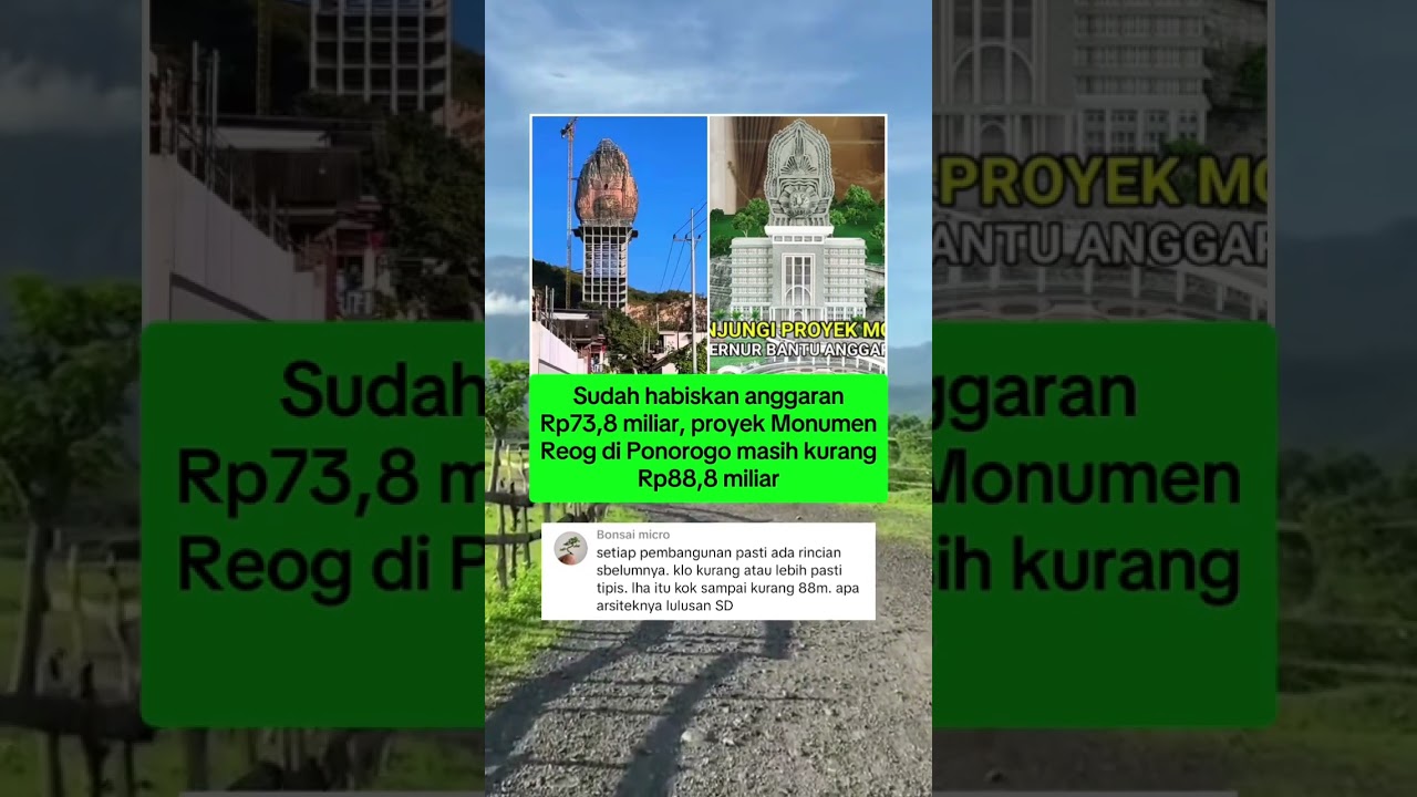 proyek monumen reog di ponorogo sudah habiskan anggaran Rp73,8 miliar, masih kurang Rp88,8 miliar