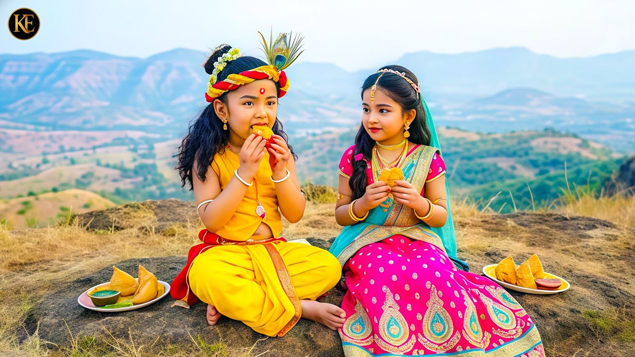 पहाड़ों पर बैठकर कान्हा–राधा की समोसा पार्टी  || YMKN || Shree Krishan leela ||