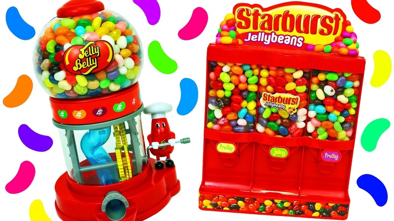 CANDY MACHINES + M&Ms Slot Game Candy Dispensers Jelly Belly Bean Gumball Toy & Starbursts Jellybean