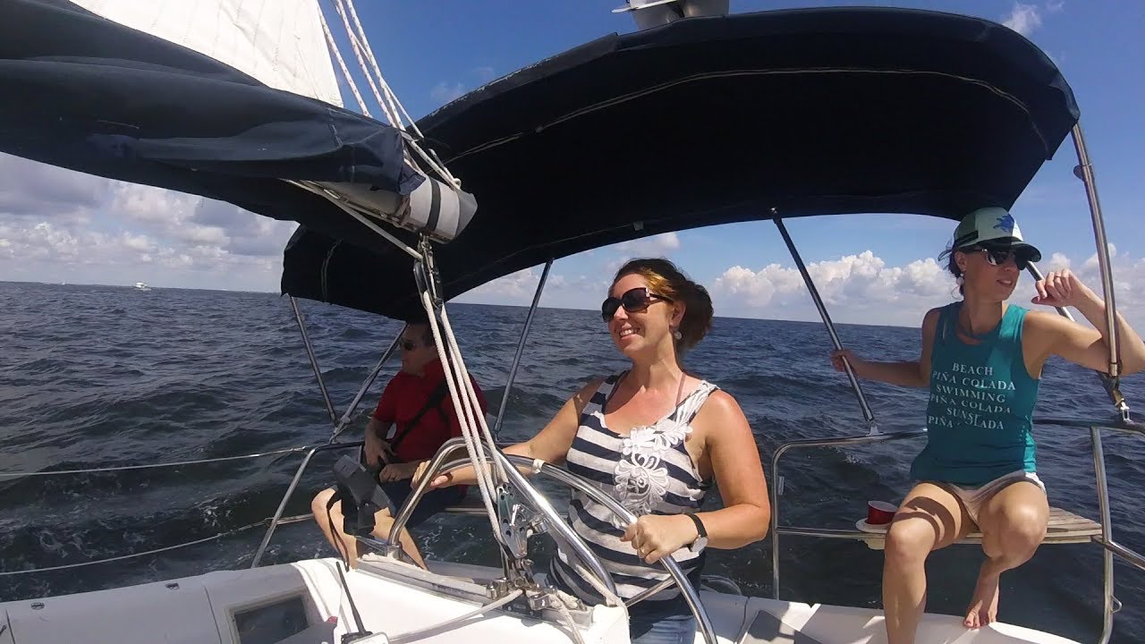Sailing on Tampa Bay under Sunshine Skyway Bridge on Hunter 29.5