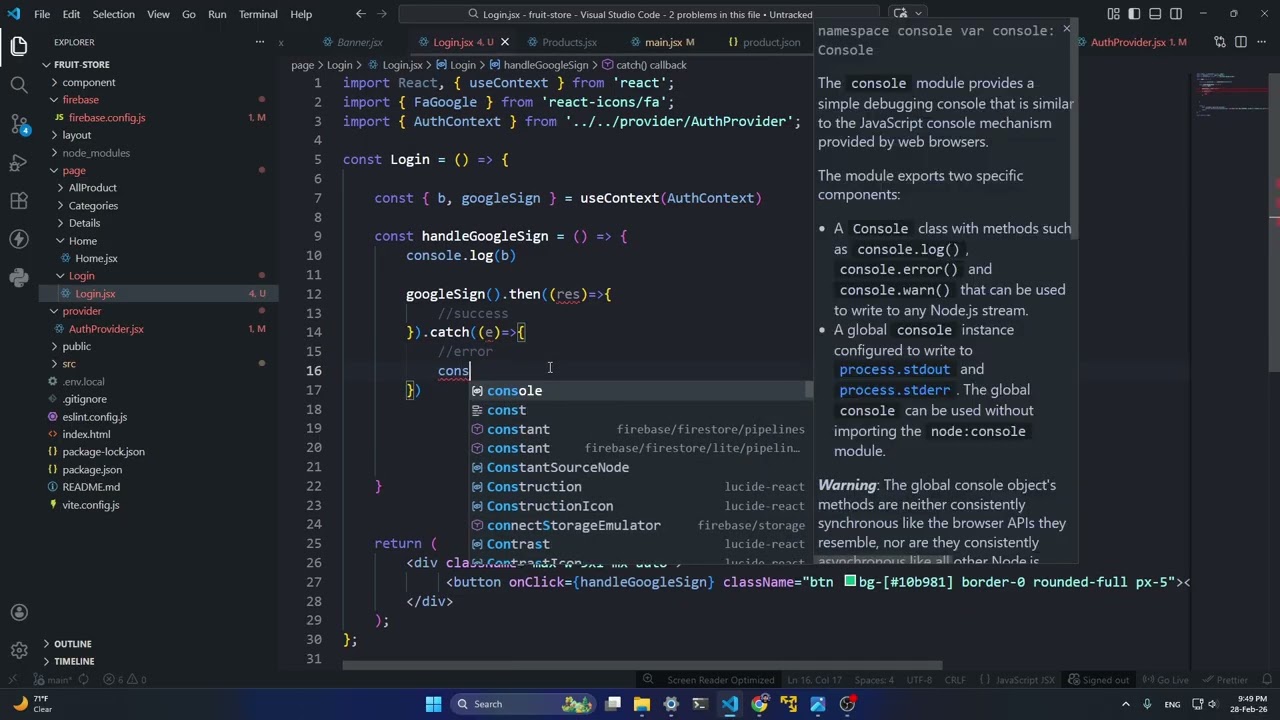 Google Sign-In Authentication in React using Firebase & useContext