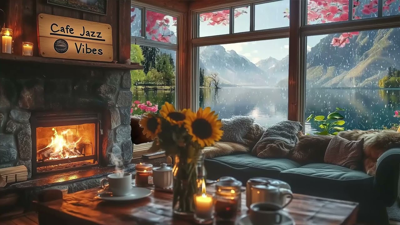 All-Day 8 Hour Cabin Café Lofi – Fireplace Chill Beats by the Lake – 8 Hours