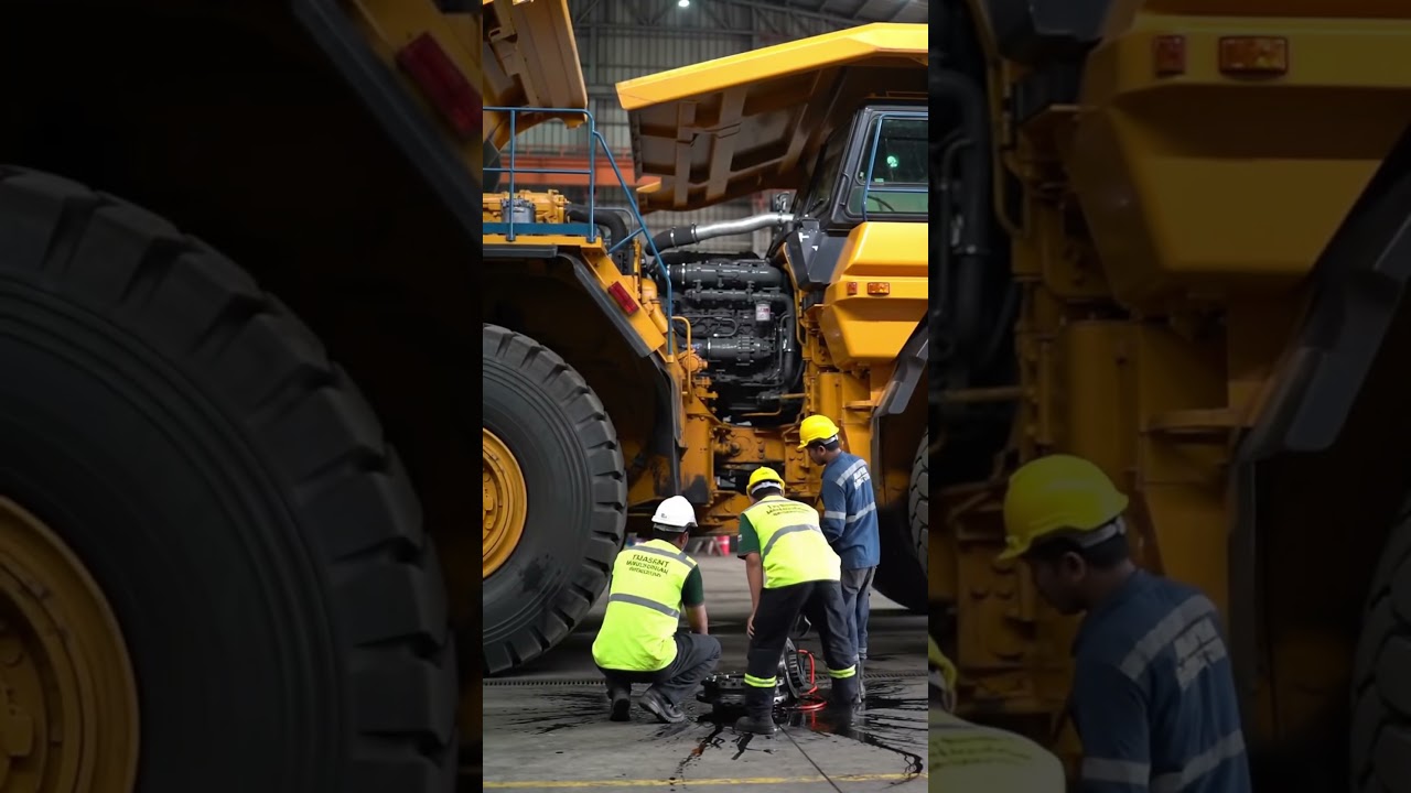 Team of Mechanics Work Together to Repair This Giant Mining Truck #MiningTruck #HeavyEquipment
