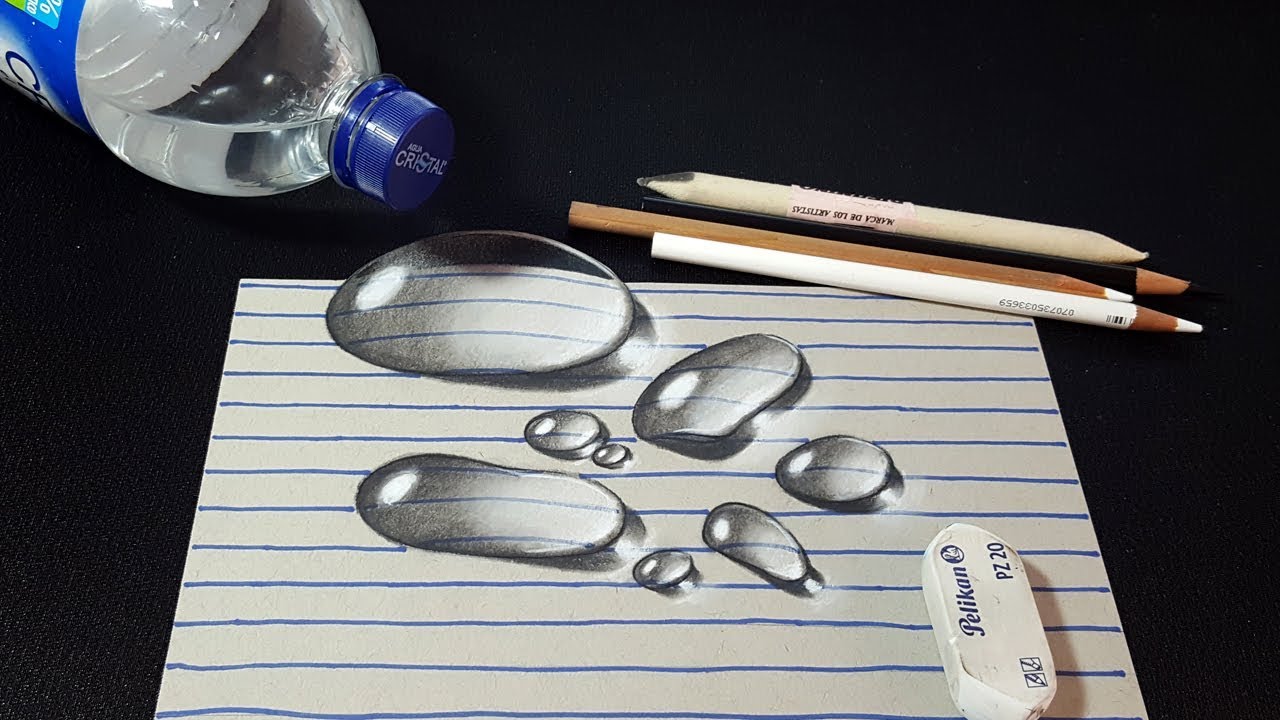 How to Draw 3D Water Drops on Line Paper - Pencil Drawing