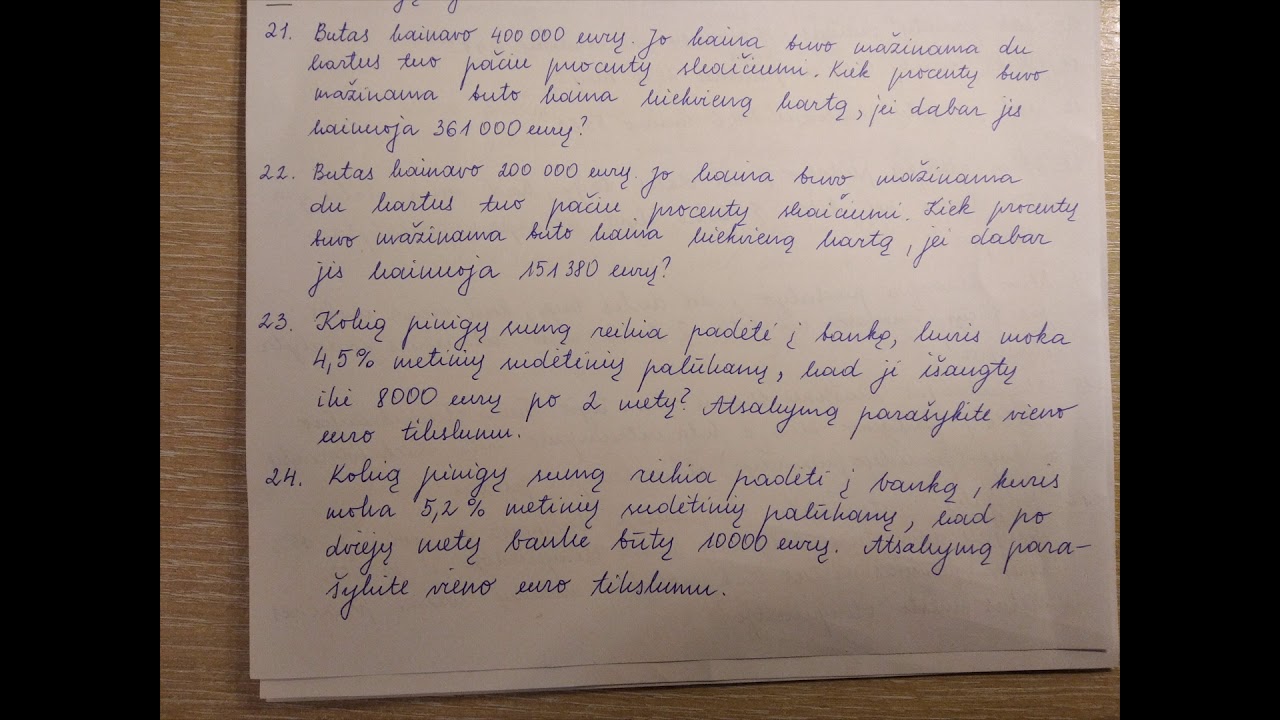 10 klasė. Kontrolinis. Procentai