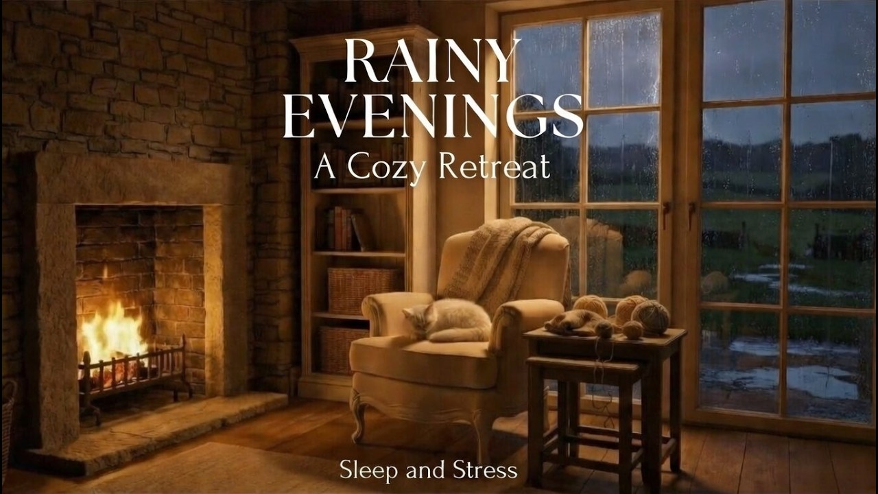 Fireplace & Thunderstorm Ambience 🔥⛈️ Heavy Rain on Cabin Windows, Perfect for Sleep & Relax