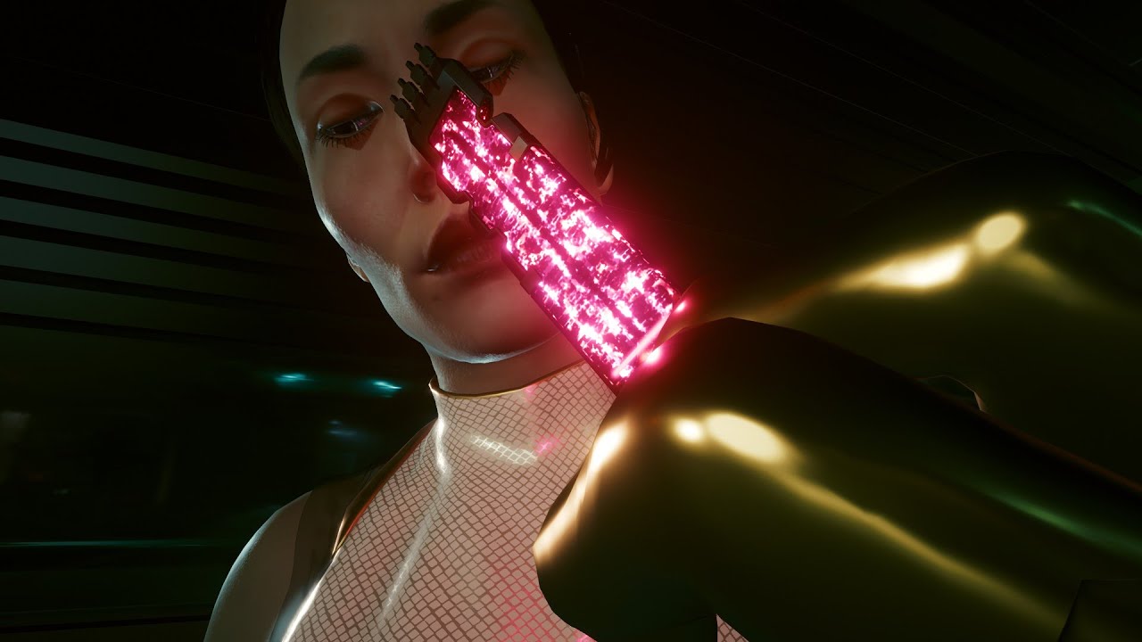 Close up of Hanako putting Saburo into Yorinobu. Cyberpunk 2077