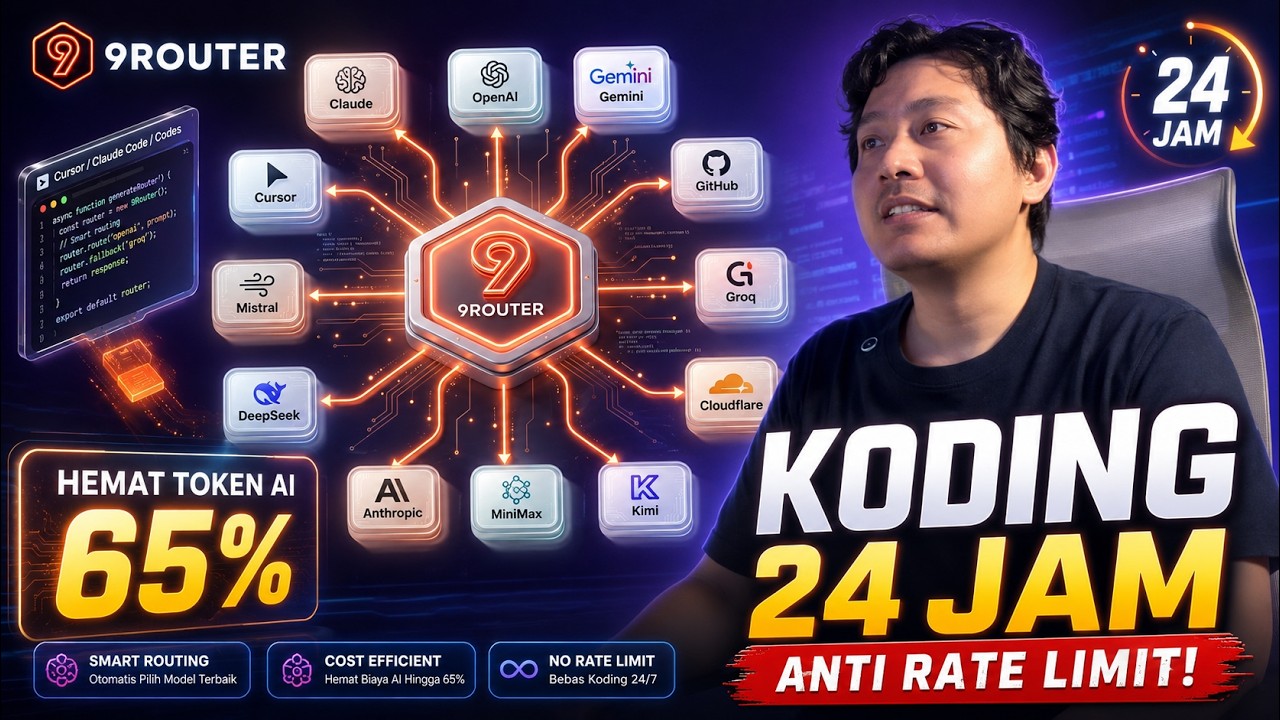 Koding 24 Jam Anti Rate Limit! Hemat Token AI 65% | Tutorial Quick Setup 9Router Indonesia