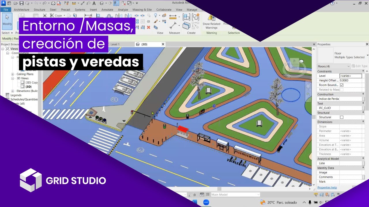 Tutorial de Revit - Entorno / Masas / Creación de pistas y veredas | Grid Studio