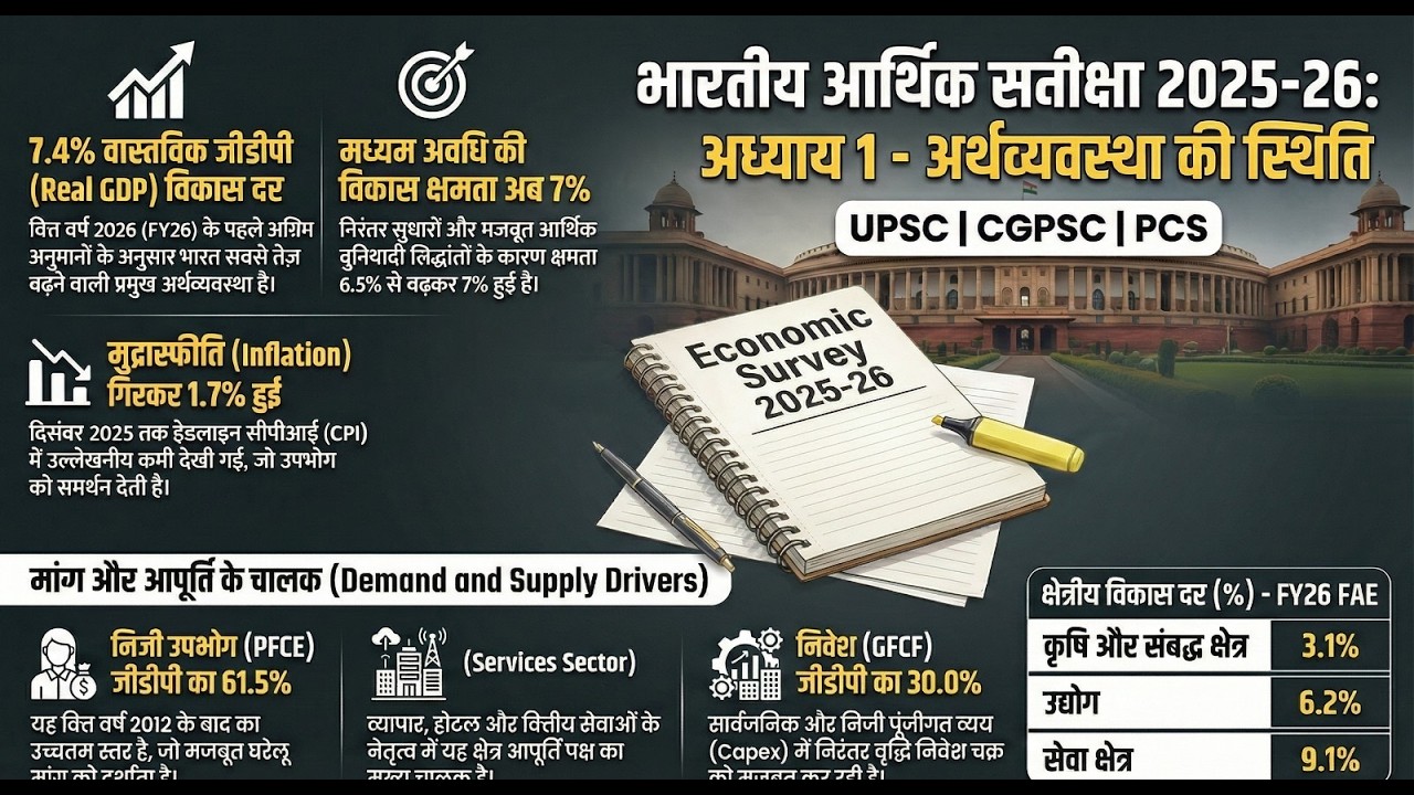UPSC 2026,अध्याय 1: भारतीय अर्थव्यवस्था की स्थिति, वैश्विक संदर्भ व 7% ग्रोथ #upsc #economicsurvey
