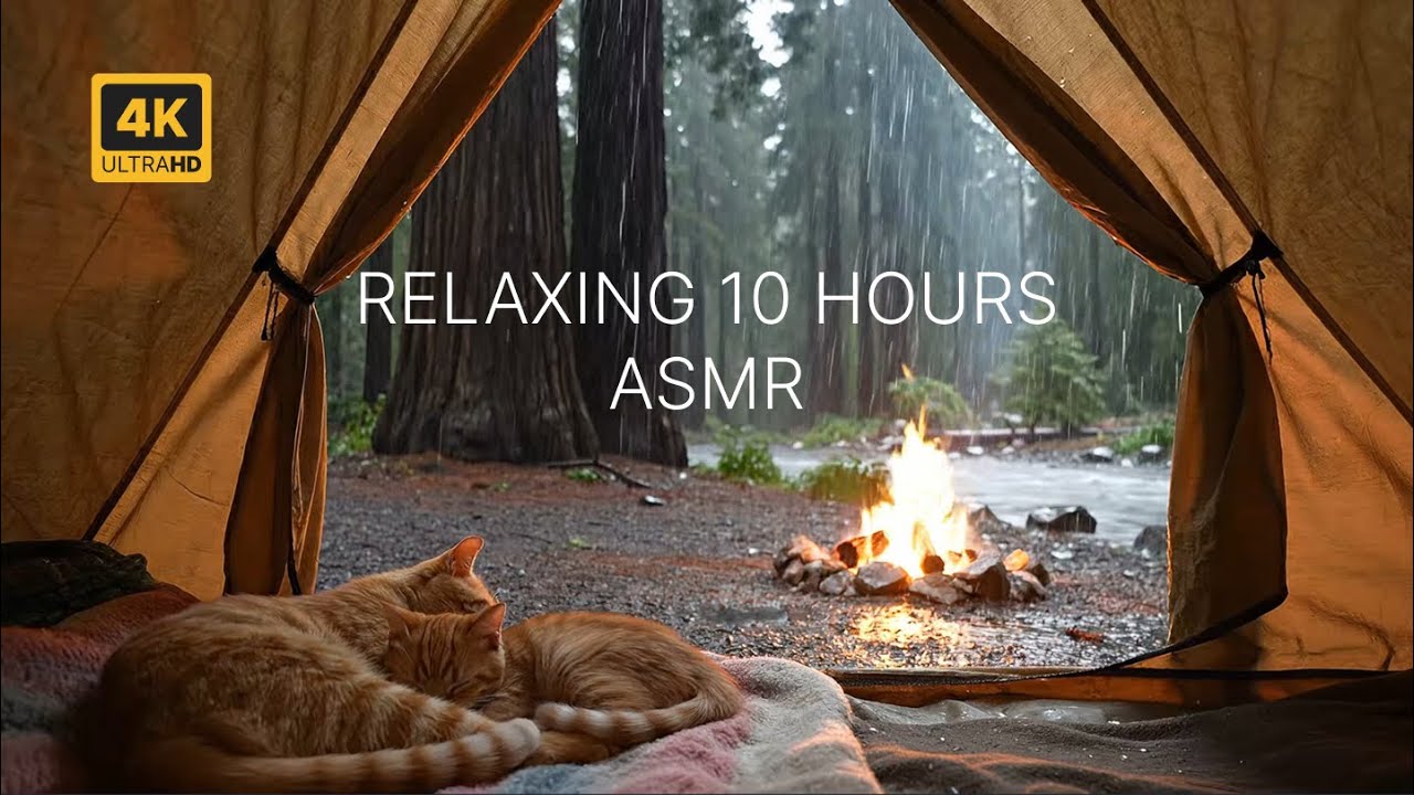 10 Hours Tent Rain NO ADS & Campfire ASMR For Sleep | Deep Sleep, Anxiety Relief, Black Screen, ADHD