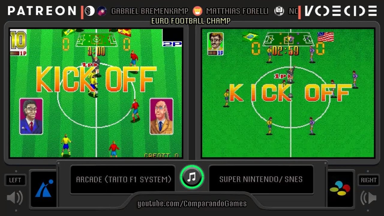 Euro Football Champ (Arcade vs SNES) Side by Side Comparison