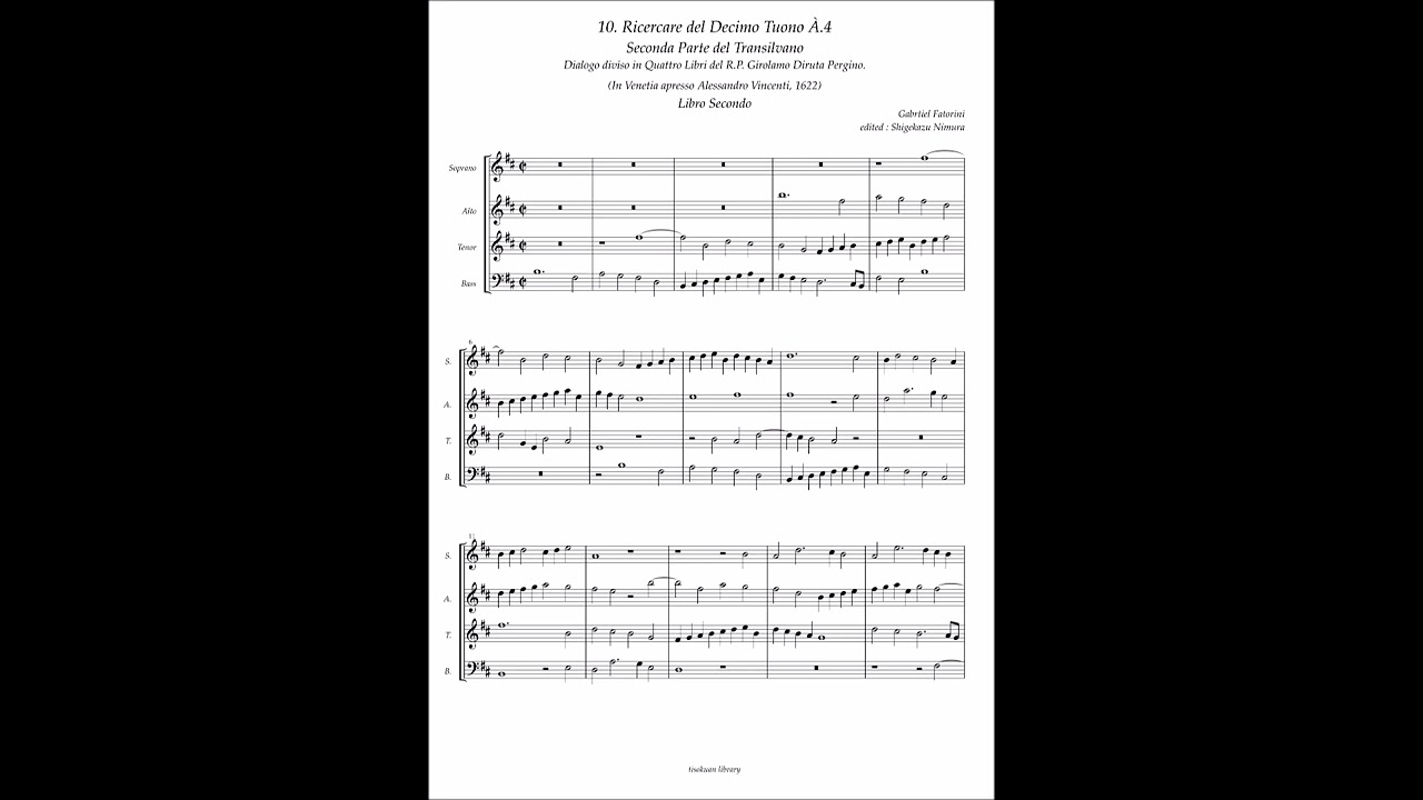 Girolamo Diruta, Il Transilvano Parte II Libro II, No.10 (Gab. Fatorini) Ricercare del Decimo Tuono