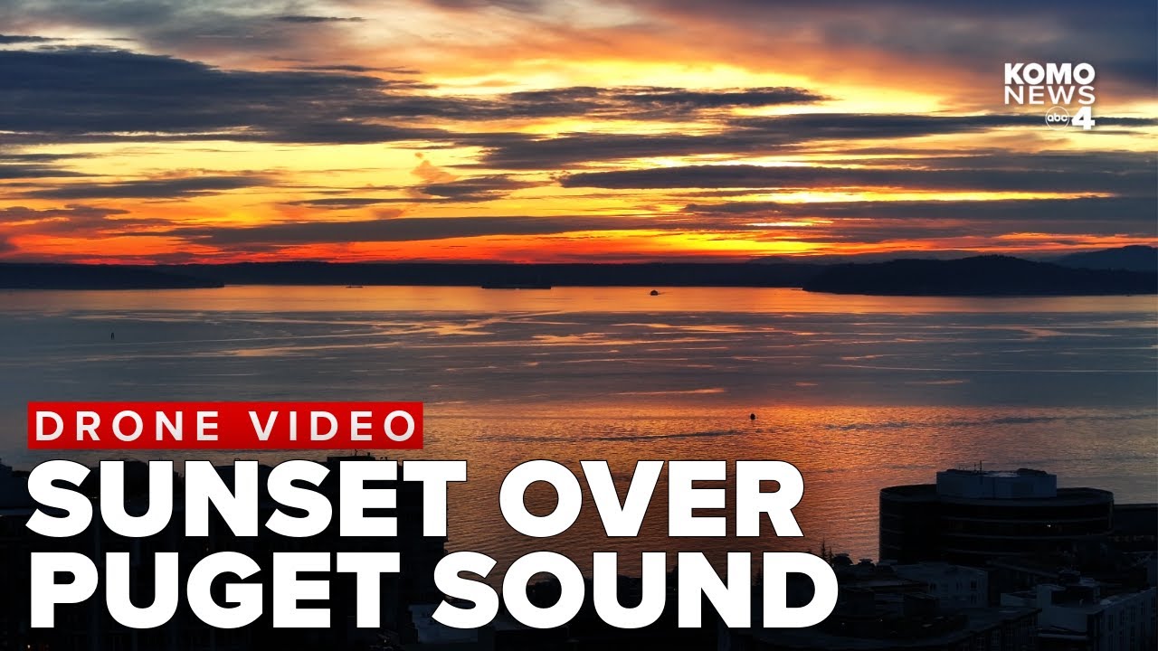 Drone footage | Sensational sunset shines over Puget Sound