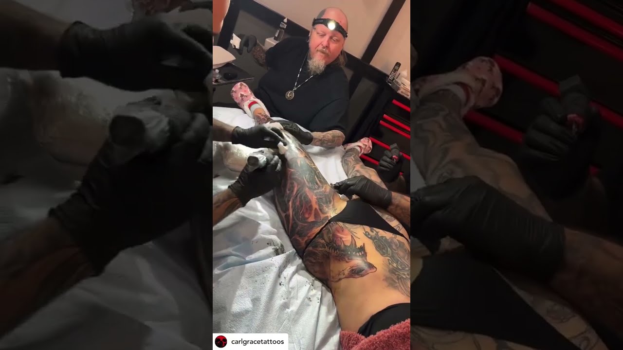THREE WAY COLLABORATION TATTOO! Artists: @paulbooth @carlgracetattoos & @david.jorquera