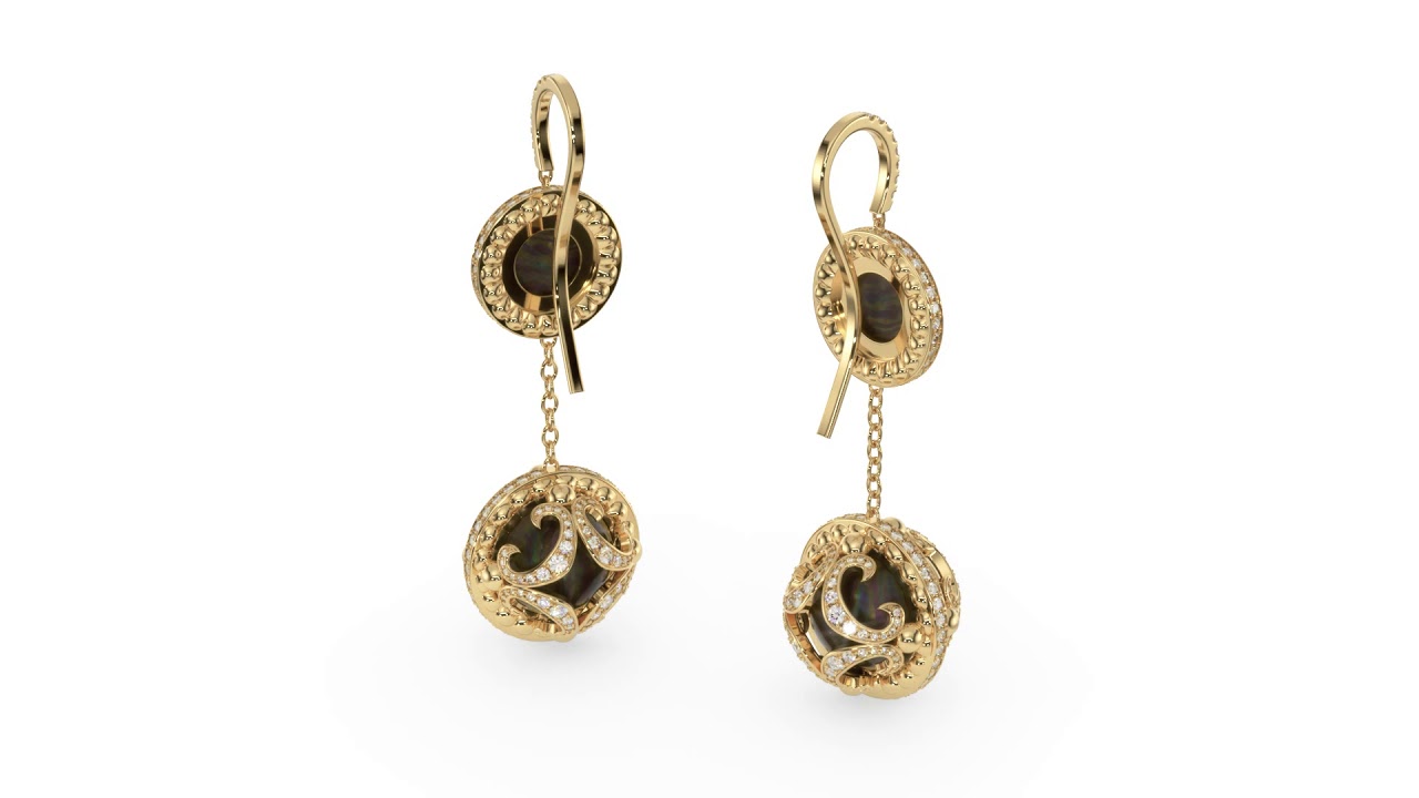 galaxy earring yellow gold black pearl