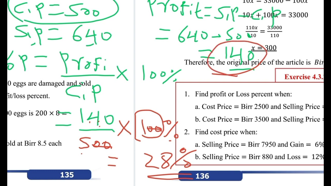 Ethiopian Grade 7 Maths 4#13 Profit and Loss Percent