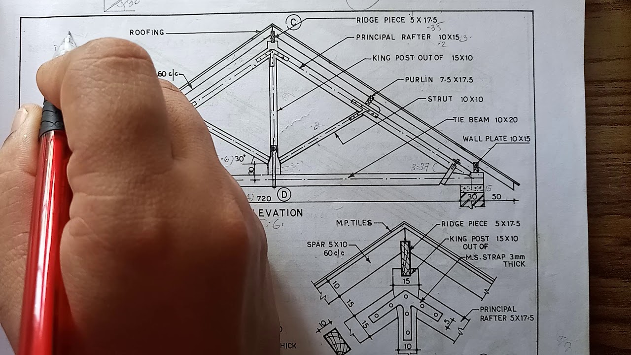 king post truss-drawing - Civil Engineering - Semester 3