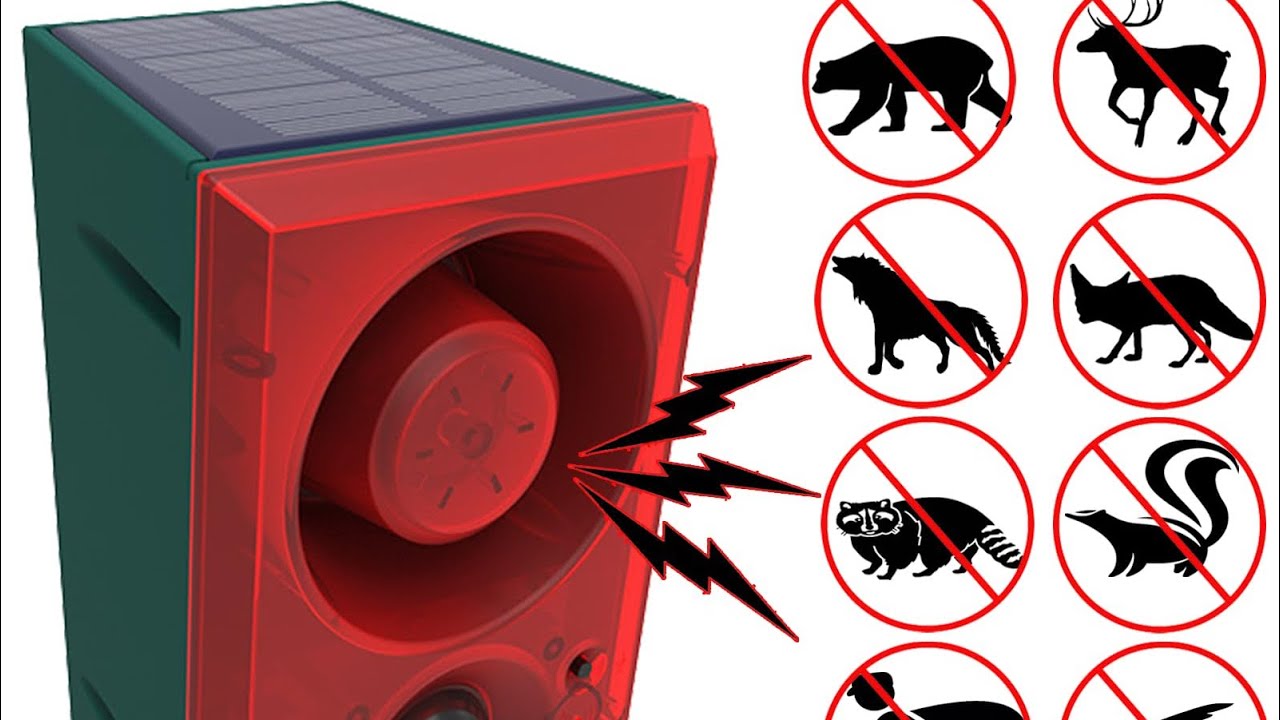 Solar Motion Sensor Alarm Outdoor Dog Barking & Gunshot Sound Scare Away Coyote, Deer, Bear, Raccoon