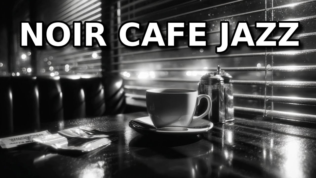 Noir Cafe Jazz ☕🖤 Piano & Trumpet for Study & Focus • Window Blinds Rain