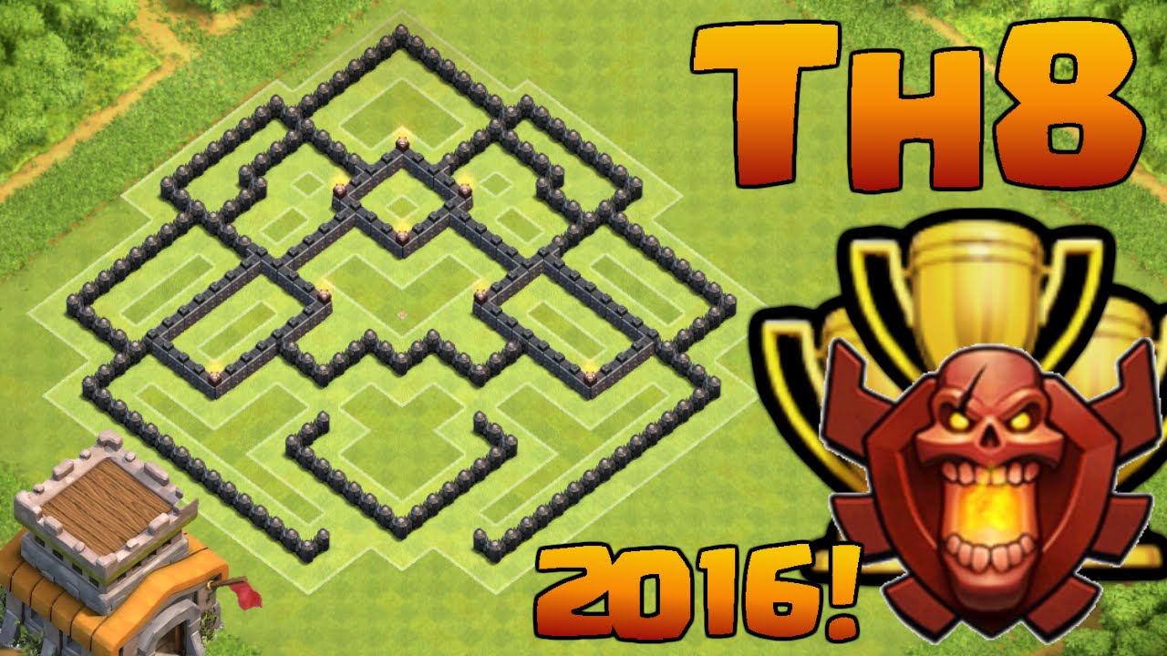 CLASH OF CLANS - TH8 CHAMPION LEAGUE TROPHY BASE - TOWN HALL 8 (TH8) TROPHY PUSHING BASE 2016!