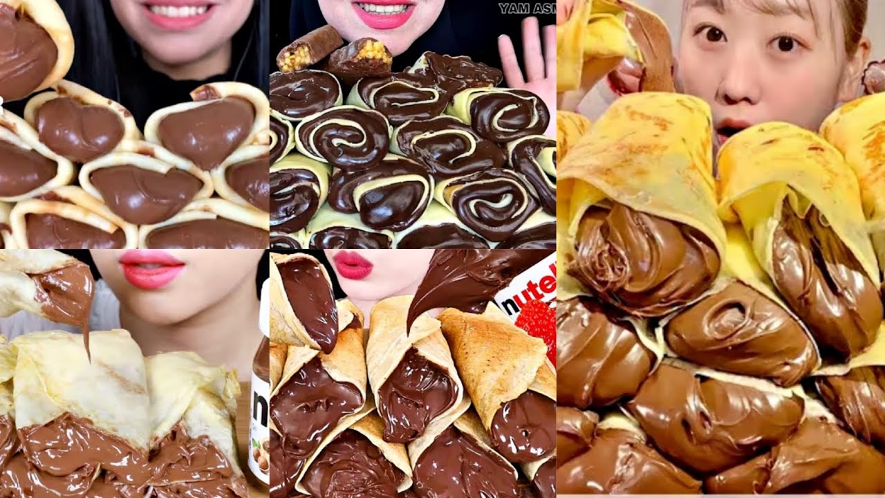 ASMR Nutella Chocolate Crepe Rolls Compilation / No Taking / Only Bits 