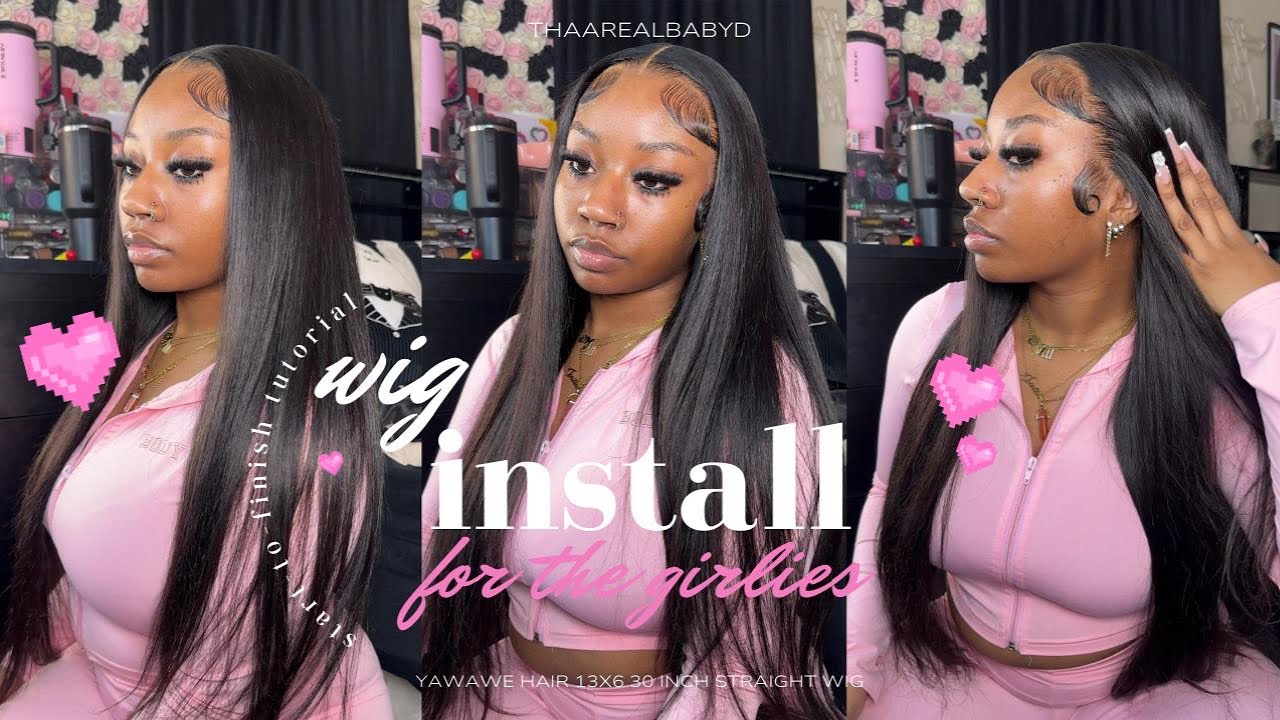 BUSSDOWN MIDDLE PART INSTALL | GLUE LAYERS, CUTTING LACE, + BABY HAIRS FT. YAWAWE HAIR