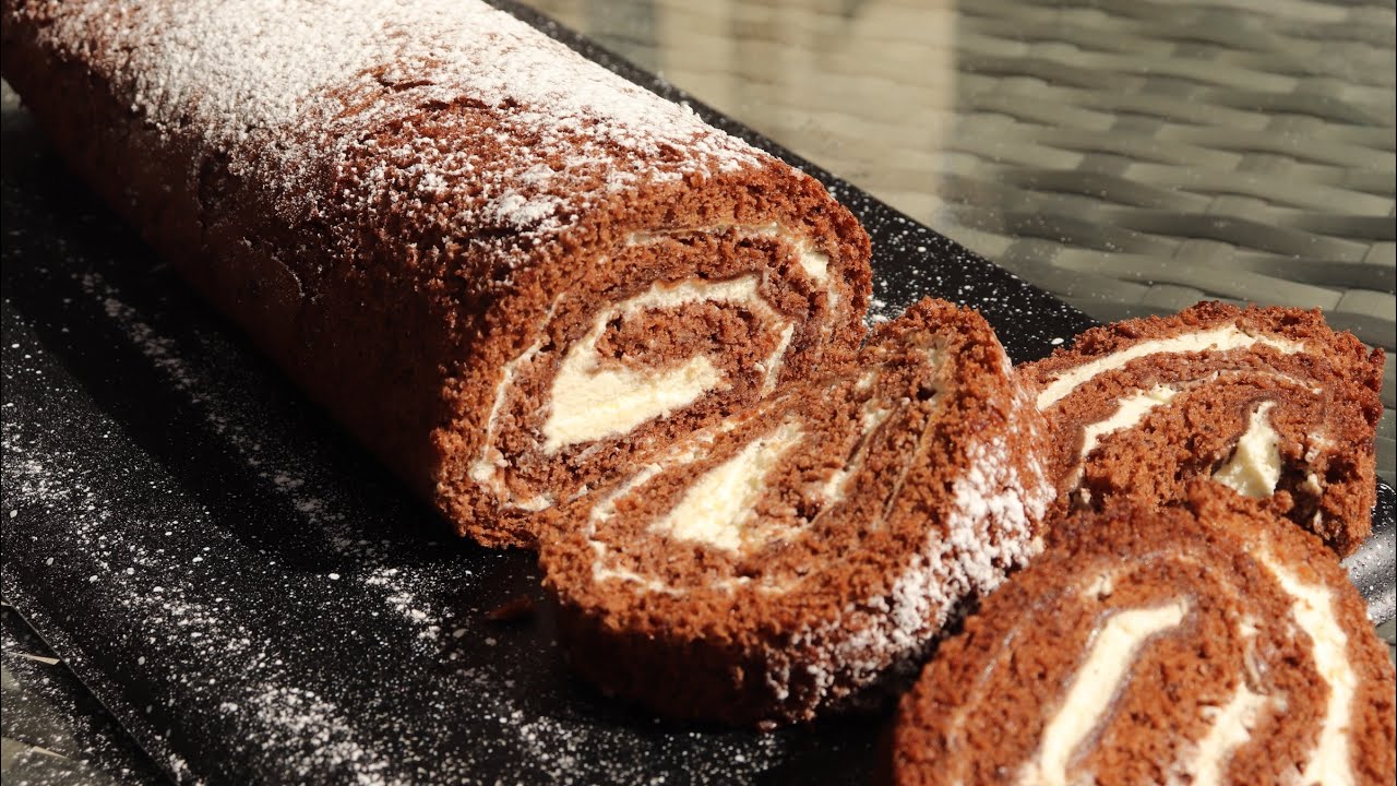 Soft Chocolate Swiss Roll 🌀🍫