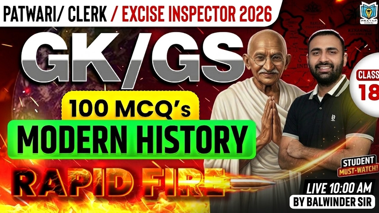 Modern history 100+ Rapid Fire Mcq's | Gk/GS for PSSSB Clerk & Excise Inspector 2026 | Balwinder Sir